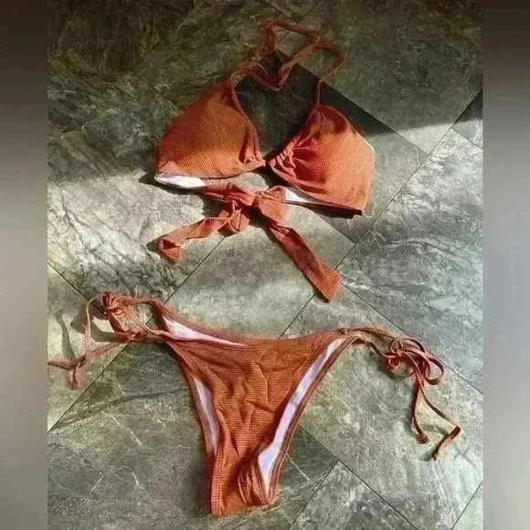 💜 Brand New Size 8 Bikini Swimsuit Coffee Color Adjustable Straps - Picture 1 of 4